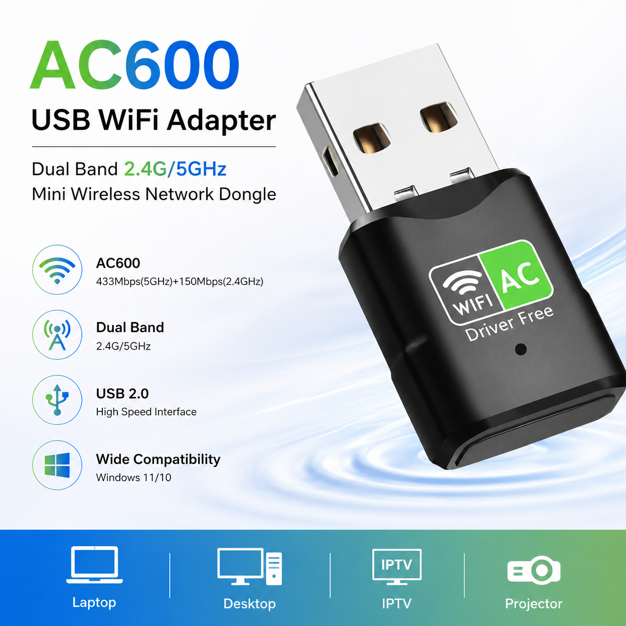 Laptop Accessories Computer - AC600 USB WiFi Adapter, Dual Band